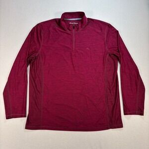Tommy Bahama Island Zone 1/4 Zip Mens XL Burgundy Red Perforated Lightweigh Logo
